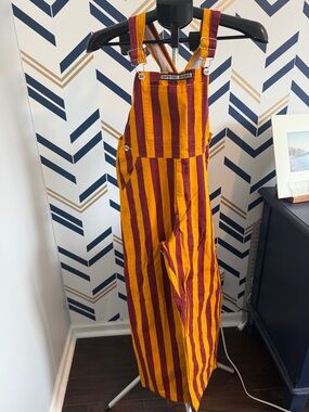 Game Time Kids Striped Overalls in Maroon and Gold